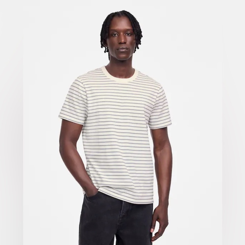 Madewell Men's Large Garment-Dyed Allday Crewneck Tee Stripes Lighthouse T-Shirt